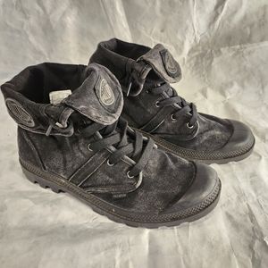 PALLADIUM Baggy High Metal Black Canvas Boots Size 10 VEGAN *FREE SHIPPING*